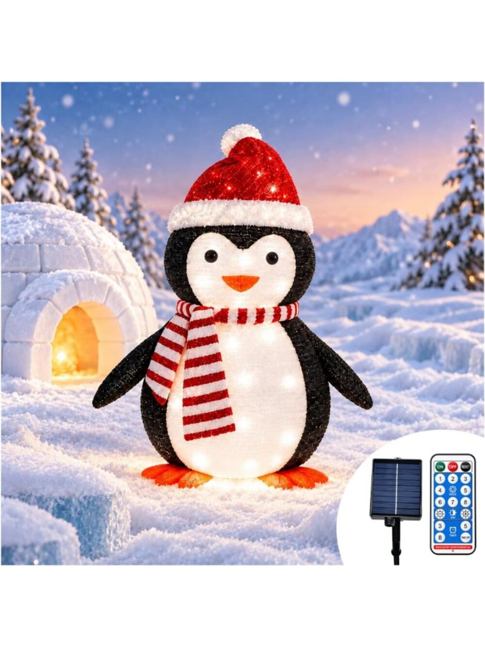 Lighted 3D Penguin Outdoor Christmas Decor with Solar Panel, 8 Modes & IP44
